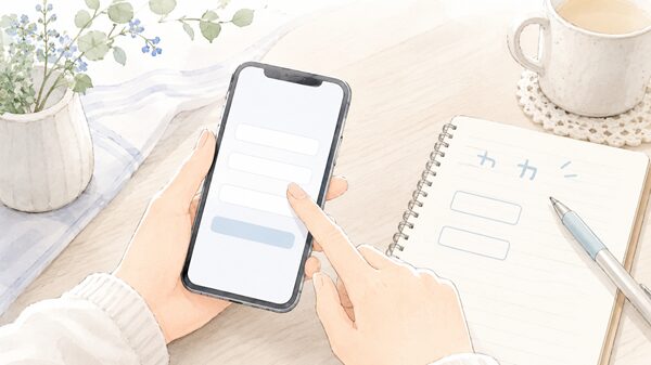 スマホの入力欄で半角カナと全角カナの違いを確認するイメージ