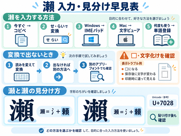 瀨の入力方法と変換トラブル・瀬との見分け方