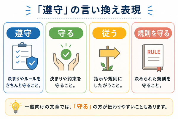 遵守を「守る」「従う」「規則を守る」と言い換える図