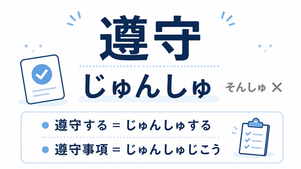 「遵守」は「じゅんしゅ」と読むことを示す読み方図解