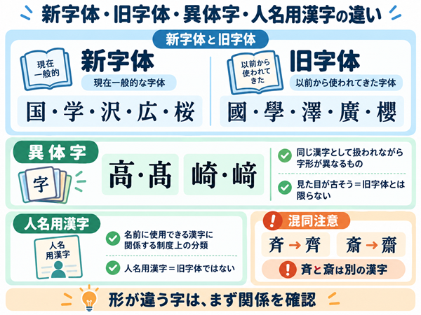 新字体・旧字体・異体字・人名用漢字の違い