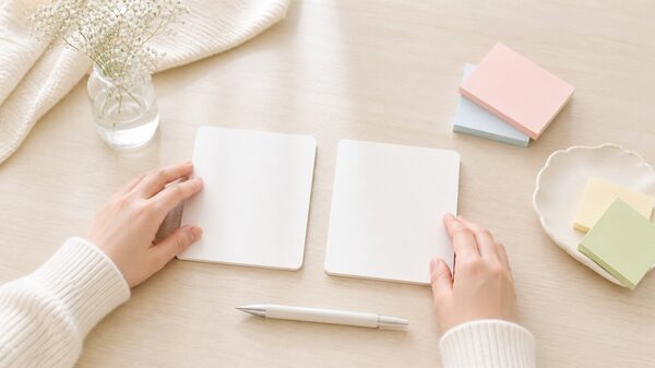 おざなりとなおざりの違いを2つのカードで比べて確認するイラスト