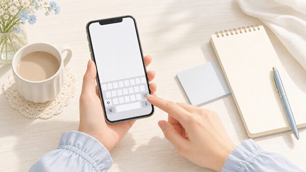 特殊文字が出ないときにスマホ画面を確認しているイメージ