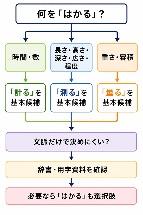 何をはかるかから漢字を選ぶ確認順のフロー