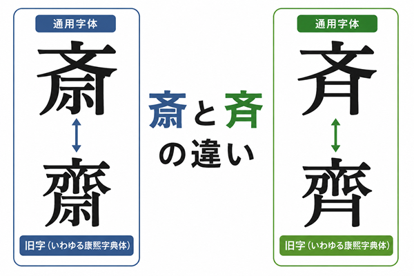 斎・齋と斉・齊の2系列を並べた比較図