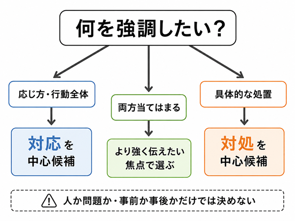 文章の焦点から対応と対処を選ぶ判断フロー