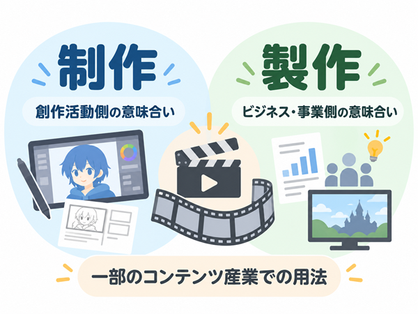 一部コンテンツ産業での制作と製作の意味合いを比較